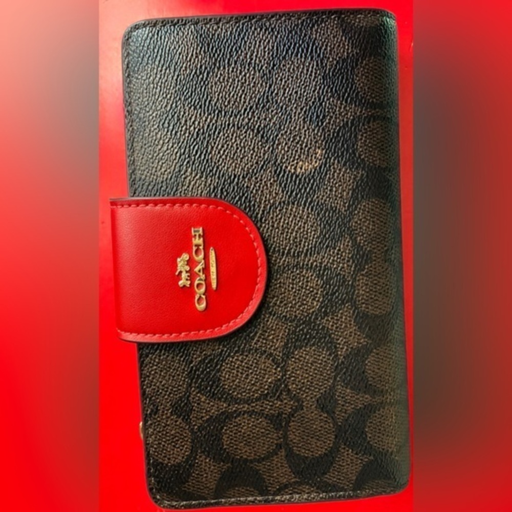 Coach Signature Canvas Wallet with Red Tab